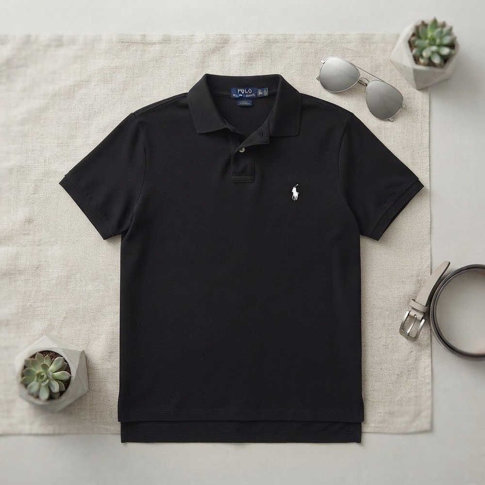Polo Ralph Lauren Polo Shirt Mens M Black Short Sleeve Stretch Preppy Classic